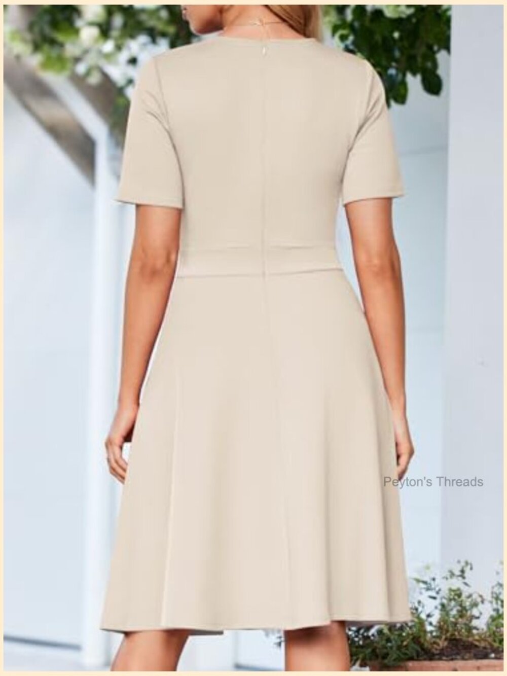 Fit and Flare Work Dress with Pockets - Short Sleeve - Picture 2 of 6